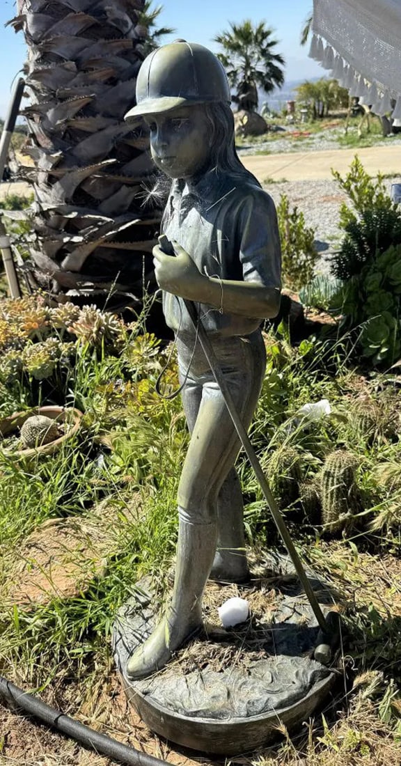 Life Size Bronze Girl Playing Polo: Size: 44 in x 16 in