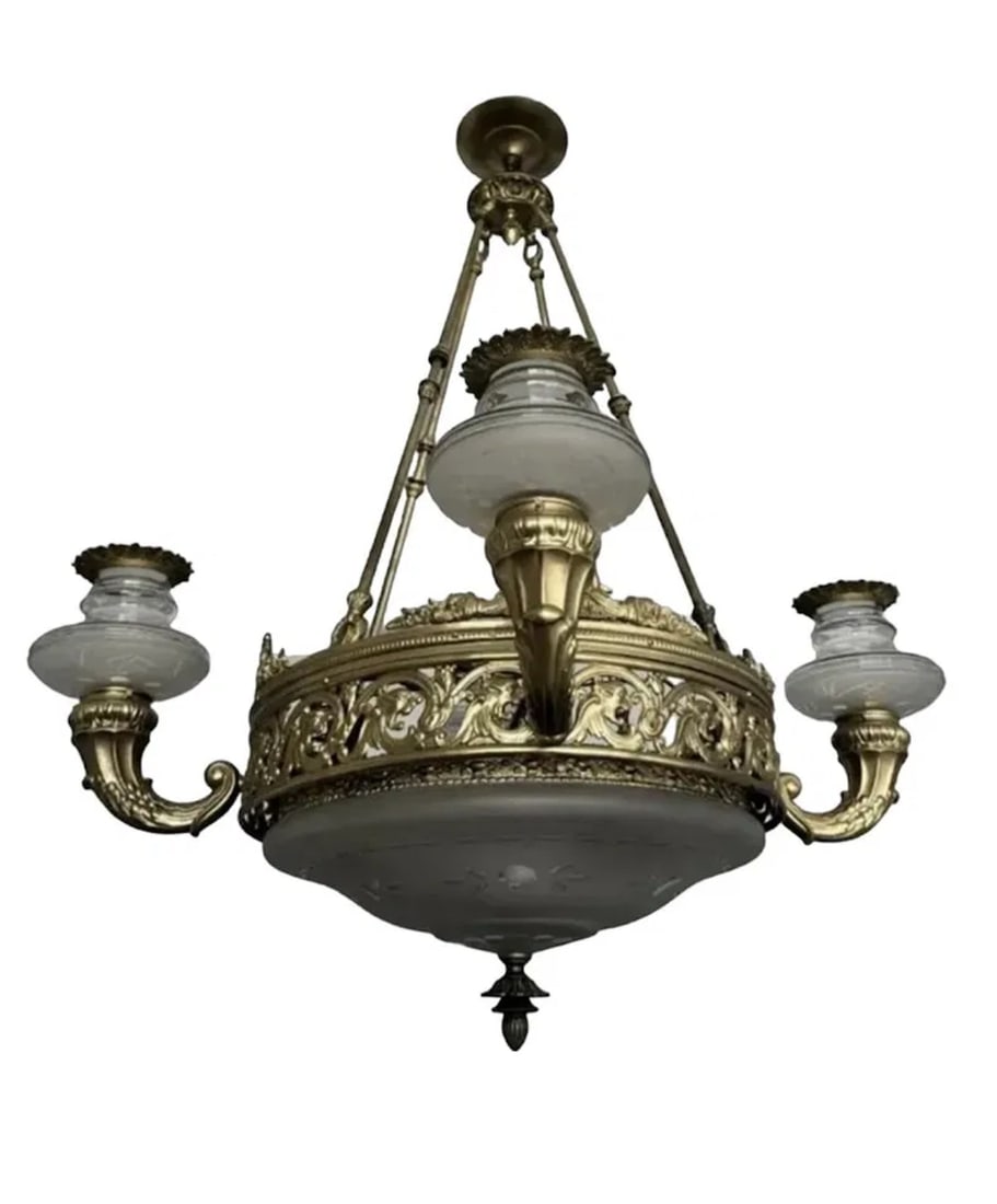 Large French Chandelier with Griffins: size:47 in x 30 in