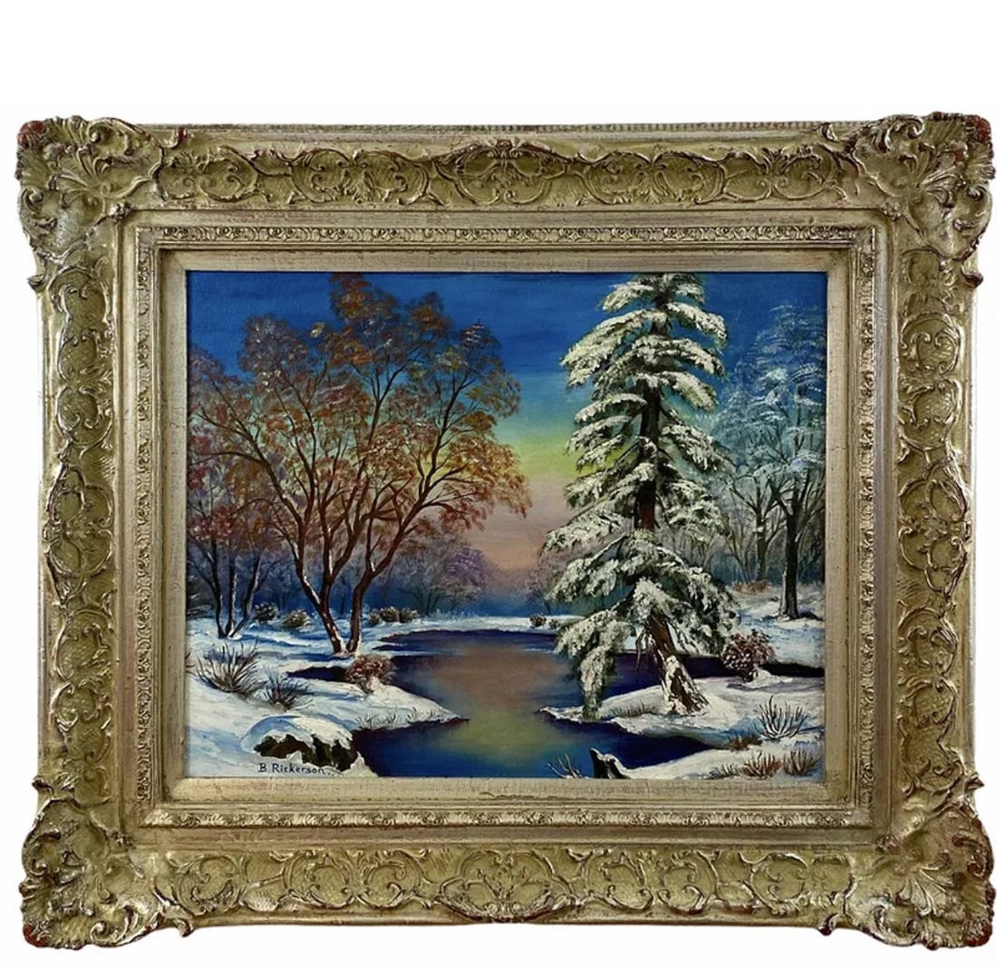 Winter River Oil Painting by B. Rickerson Oil on Panel (1 of 4)