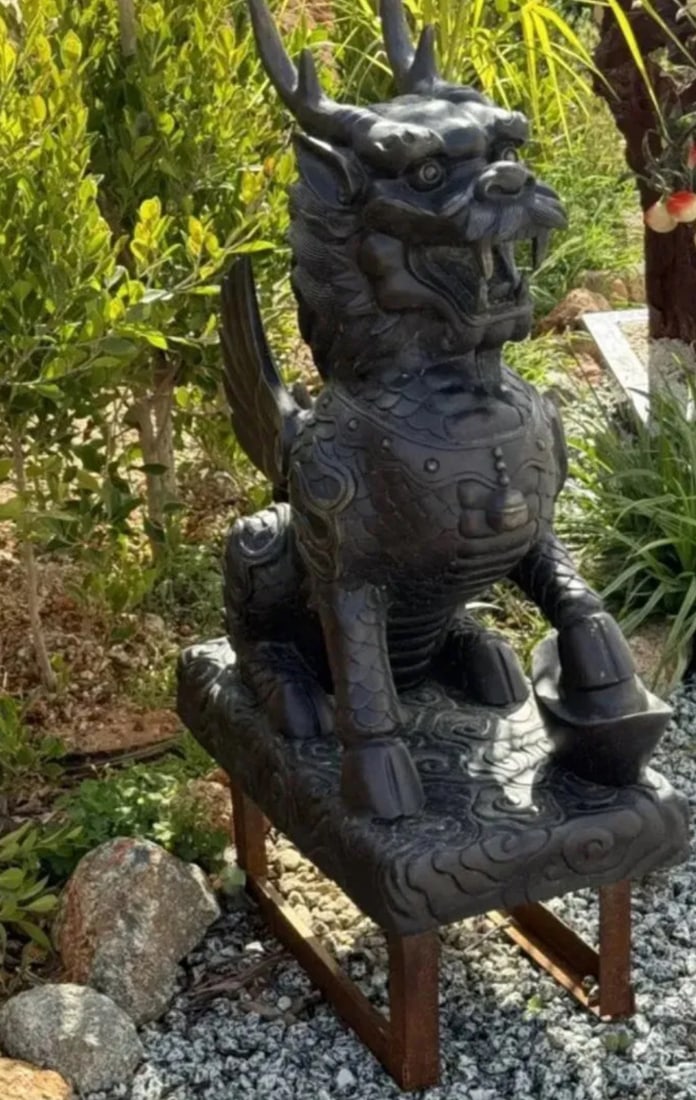 Large Bronze Dragon Foo Dog Sculpture - 3