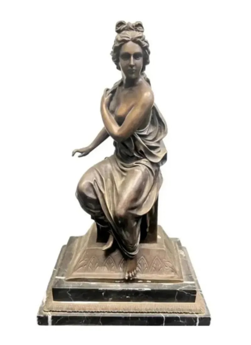 Large Neoclassical Woman Bronze Sculpture: size: 16 in x 6 in x 7 in