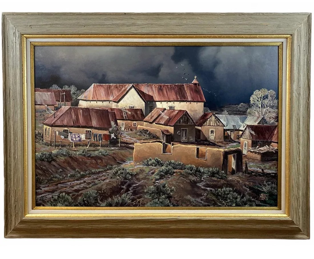 Storm -New Mexico - Oil Painting by Hector Morales: 46 in L x 34 in H - Painting: 35 in L x 23 in H **** About HectorHector Moralesspecializes in southwestern art, and has been painting for almost fifty years. His specialities include oil and acrylic