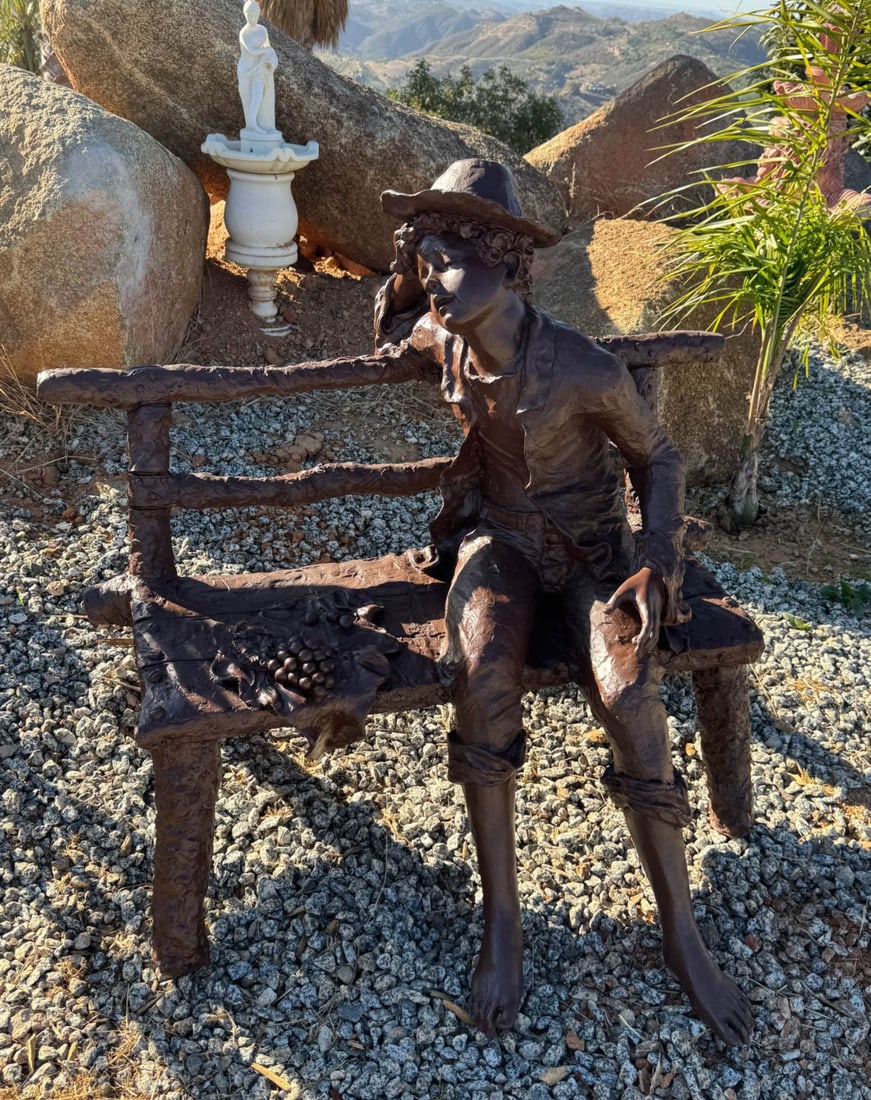 Life Size Bronze Boy on a Bench: Size:51 in x 42 in 43 in