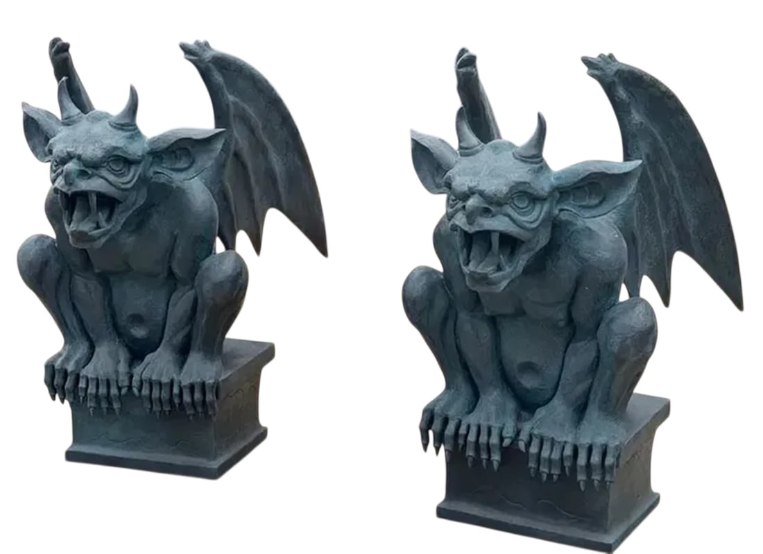 Pair of Large Bronze Gargolyes Sculptures: Size: 40" x 40" x 30 "