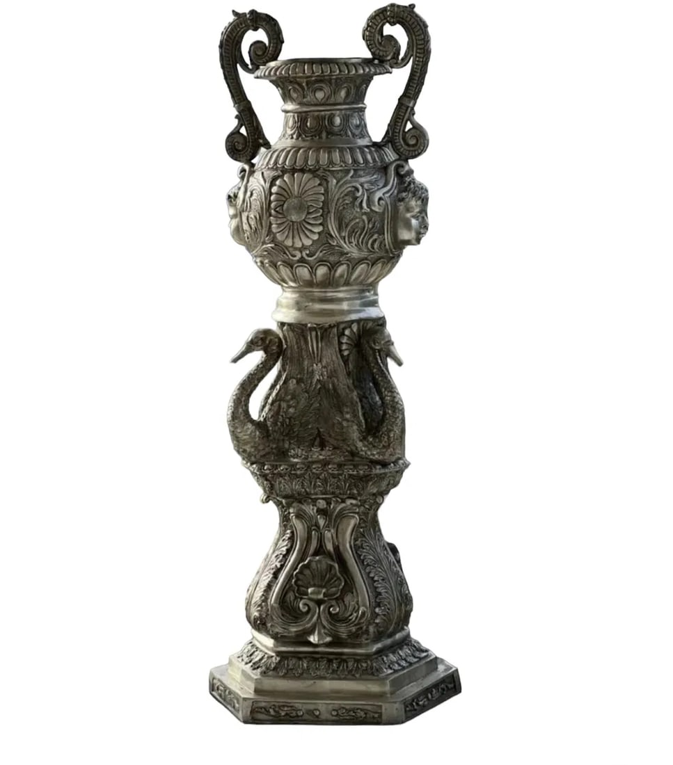 Huge Frencg Style Bronze Urn Sculpture: Size: 71 in x 29 in 29 in