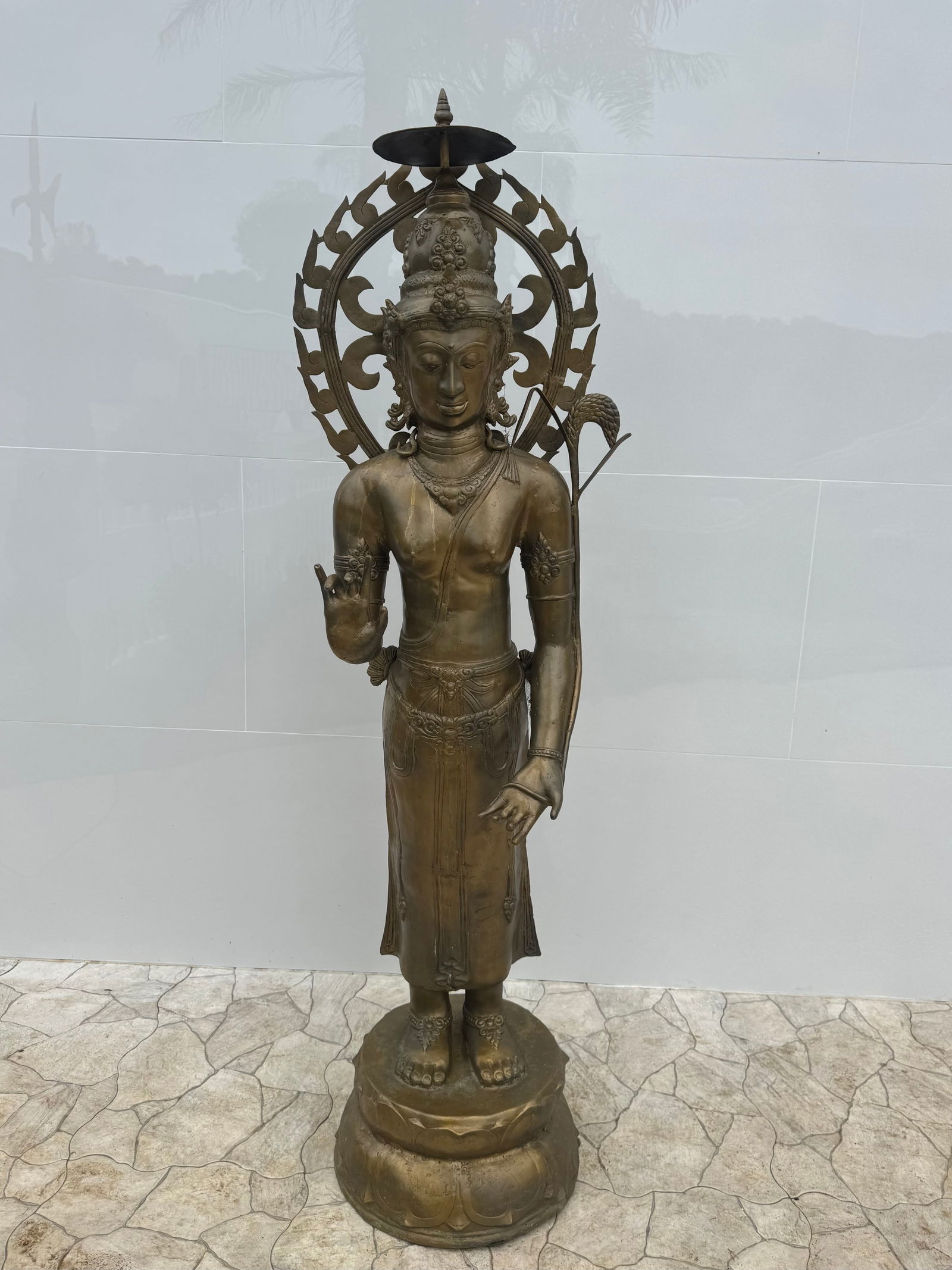 Life Size Antique Hindu God Vishnu Bronze Sculpture: Size: 69 in x 24 in x 20 in