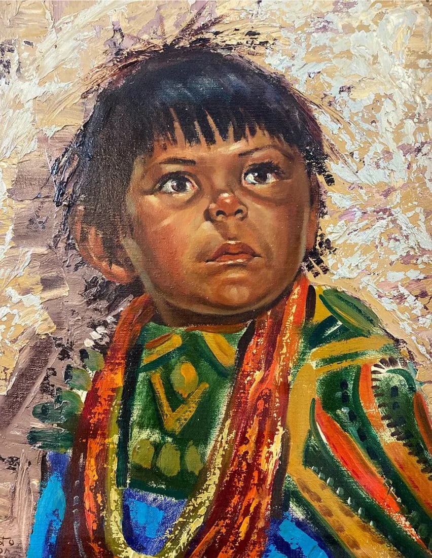 1976 Native Boy oil Painting by Ernesto Zepeda - 2