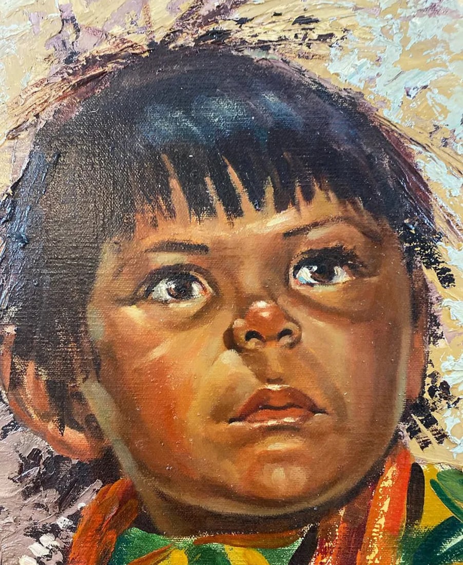 1976 Native Boy oil Painting by Ernesto Zepeda - 3