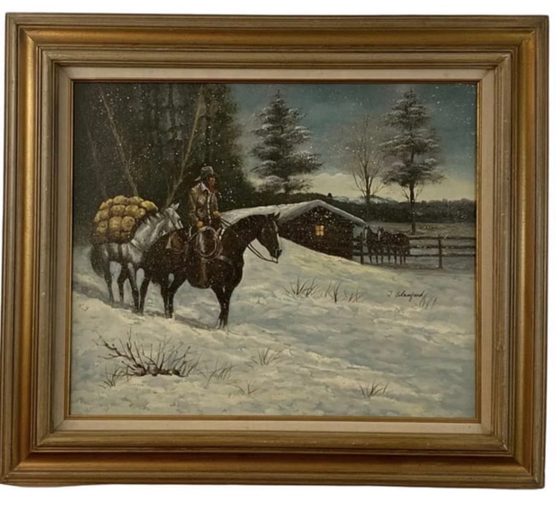 Snow Western Oil Painting by J. Stanford (1 of 2)