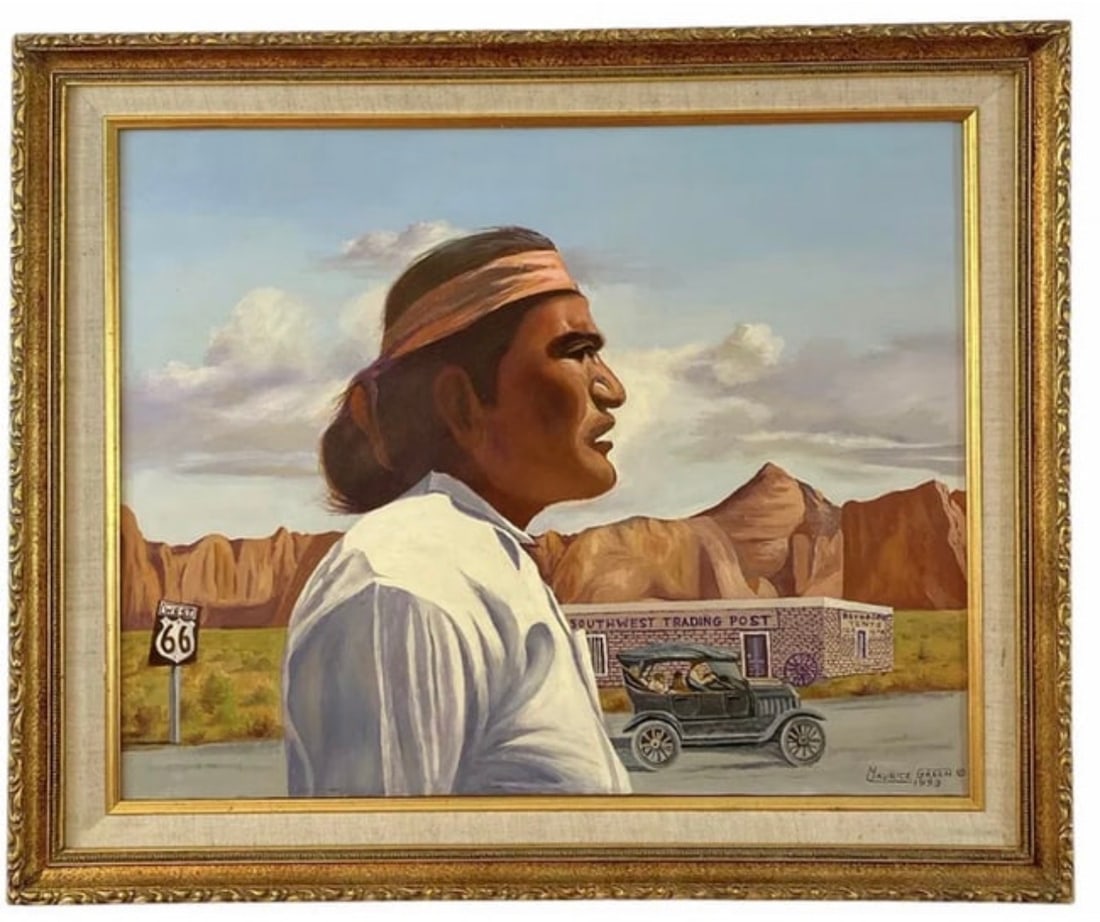 1993 SouthWest Trading Post Oil Painting by Maurice Green (1 of 2)