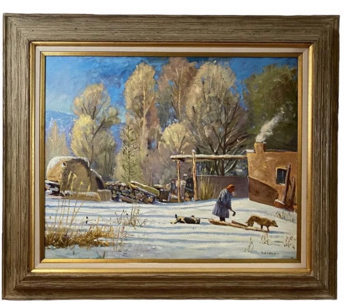 Morning Snow Oil Painting by Wezwick: Frame: 40 in L x 34 in H - Painting: 29 in L x 23 in H Major Awards and Shows:Honorable Mention in Oil Painter's of America 2013 Spring Online ShowcaseJuried into Oil Painter's of America 1st Summer S