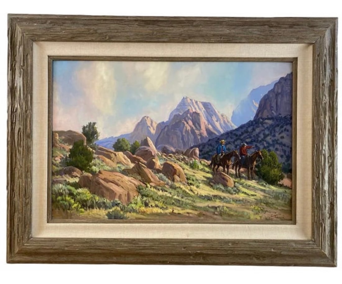 Landscape Oil on Canvas Painting by L. Turner: Frame: 41 in L x 31 in H - Painting: 30 in L x 20 in H