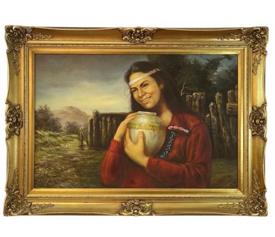 Native Woman Oil Painting by Lee Young: 45 in x 33 in H