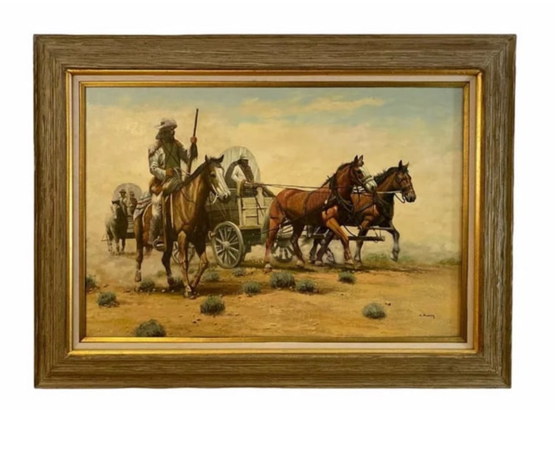 Western Oil Painting on Canvas by C. Quany (1 of 3)