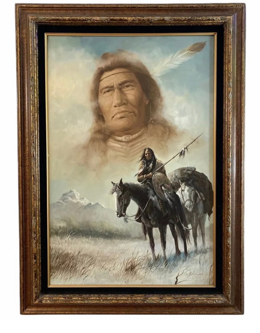 Native Indian Chief Oil Painting on Canvas - Signed (1 of 2)