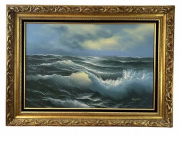 Ocean Scene Oil on Canvas Painting - Signed