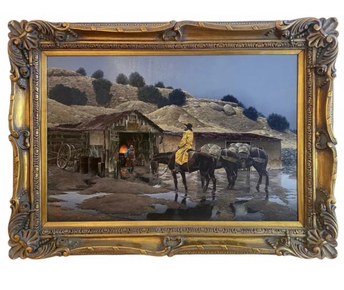Western Shed Oil Painting By Hector Morales: Size:45 in x 33 in