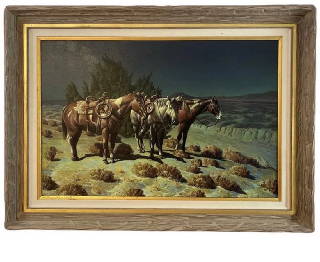 Wainting for Next Day Horses Oil Painting by Hector Morales: ize: 45 in x 35 in