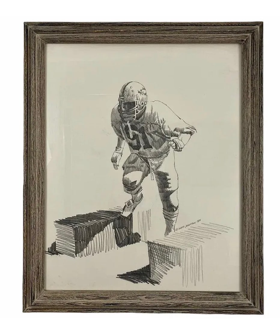 1984 Pencil-Football Drawing Art by Walt Johnston (1 of 3)