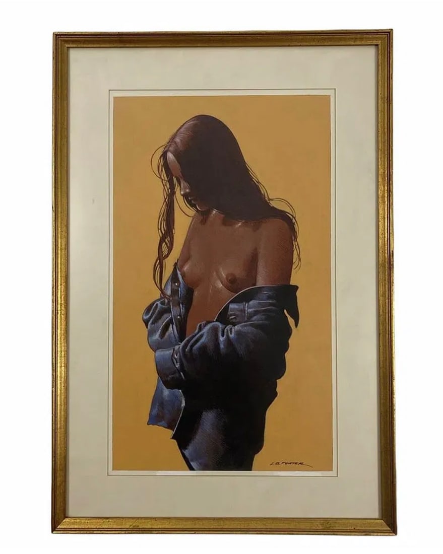 Work Shirt Semi Nude Oil Painting by Lawrence B. Porter: Frame size: 25 in H x 17 in H