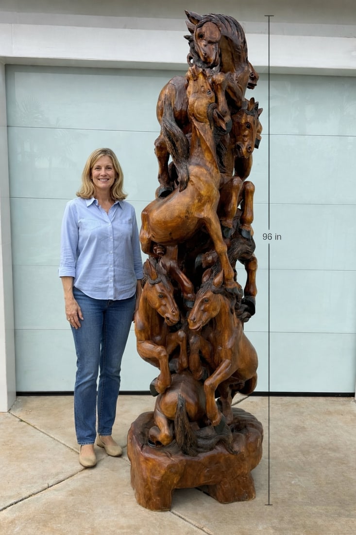 Monumental Hand-Carved Wooden Horse Sculpture (1 of 6)