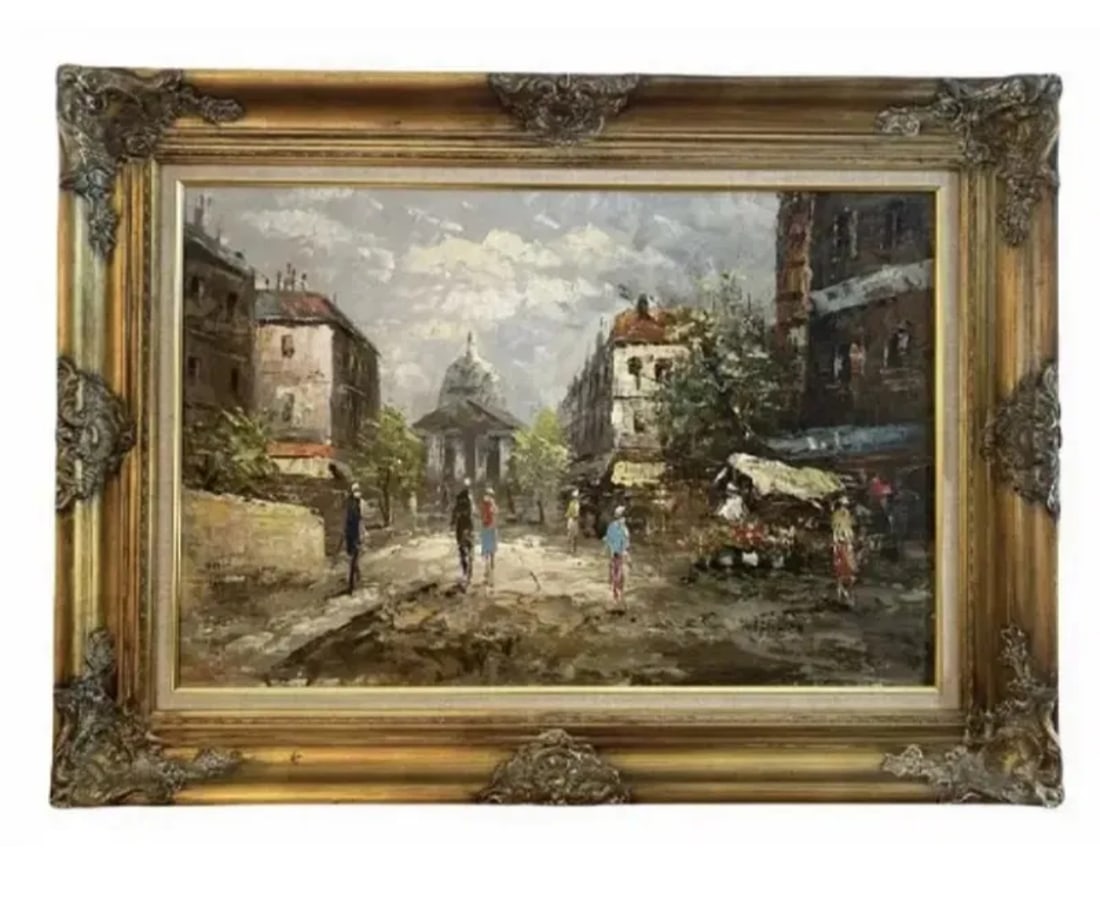 Paris Scene Oil Painting by V. Borgen: Size:46 in x 34 in