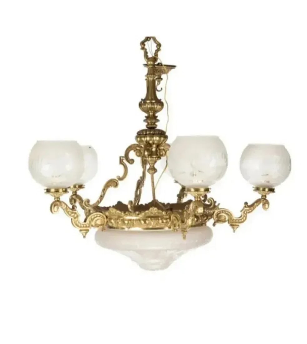 Large French Bronze Chandelier: Size:36 in x 16 in