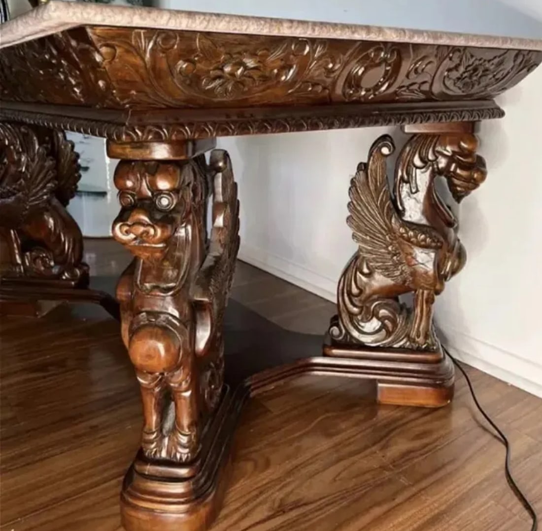 Griffins Wood and Marble Table - 2