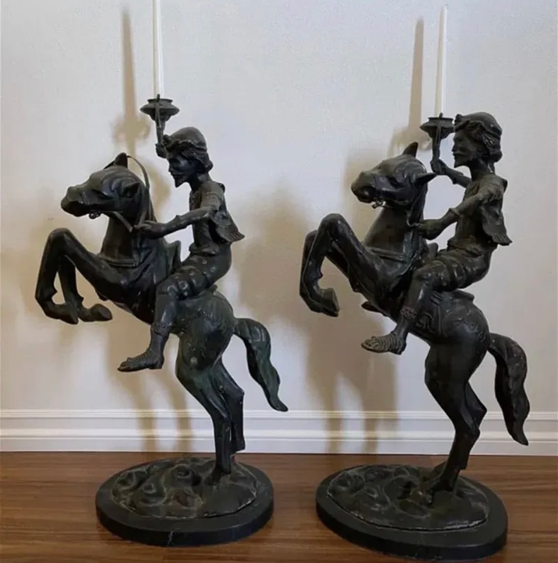 TwoLarge Bronze Spanish Conquerors Candelabras: SizeL29 in 14 in x 9 in
