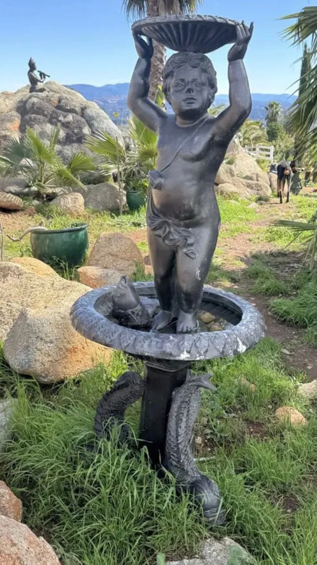 Cherub and Fishes Bronze Fountain: Size: 60 in H