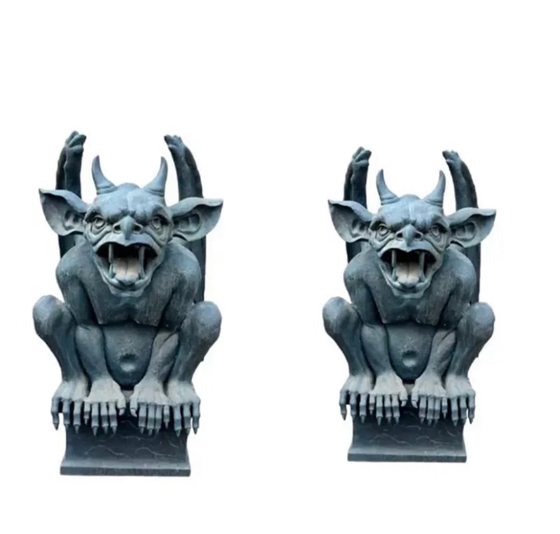 Pair of Gothic Gargoyle Bronze Sculpture: size: 40 in x 25 in x 25 in