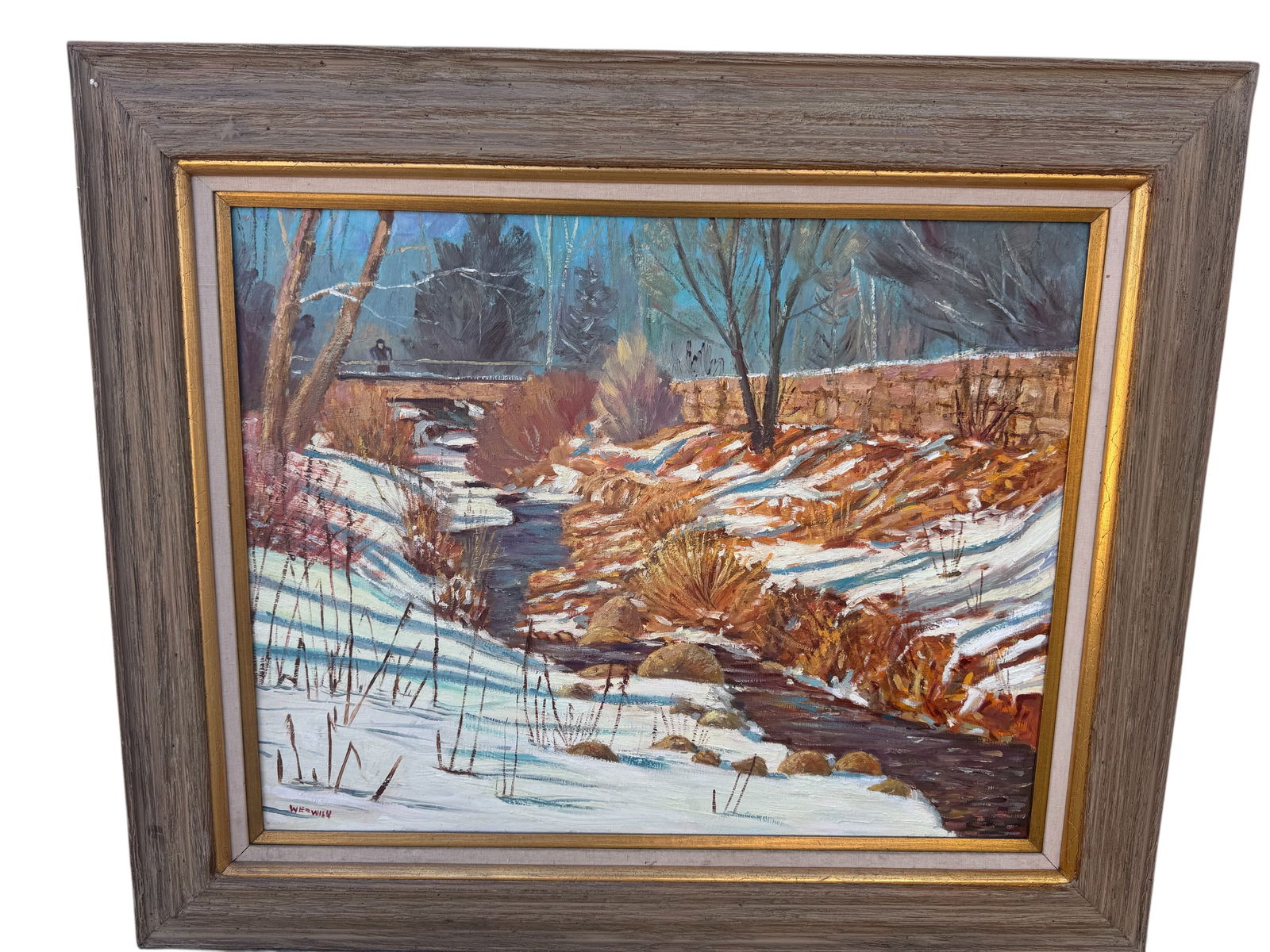 Landscape Snow River oil Painting by Wezwick: Size:38 in x 32 in