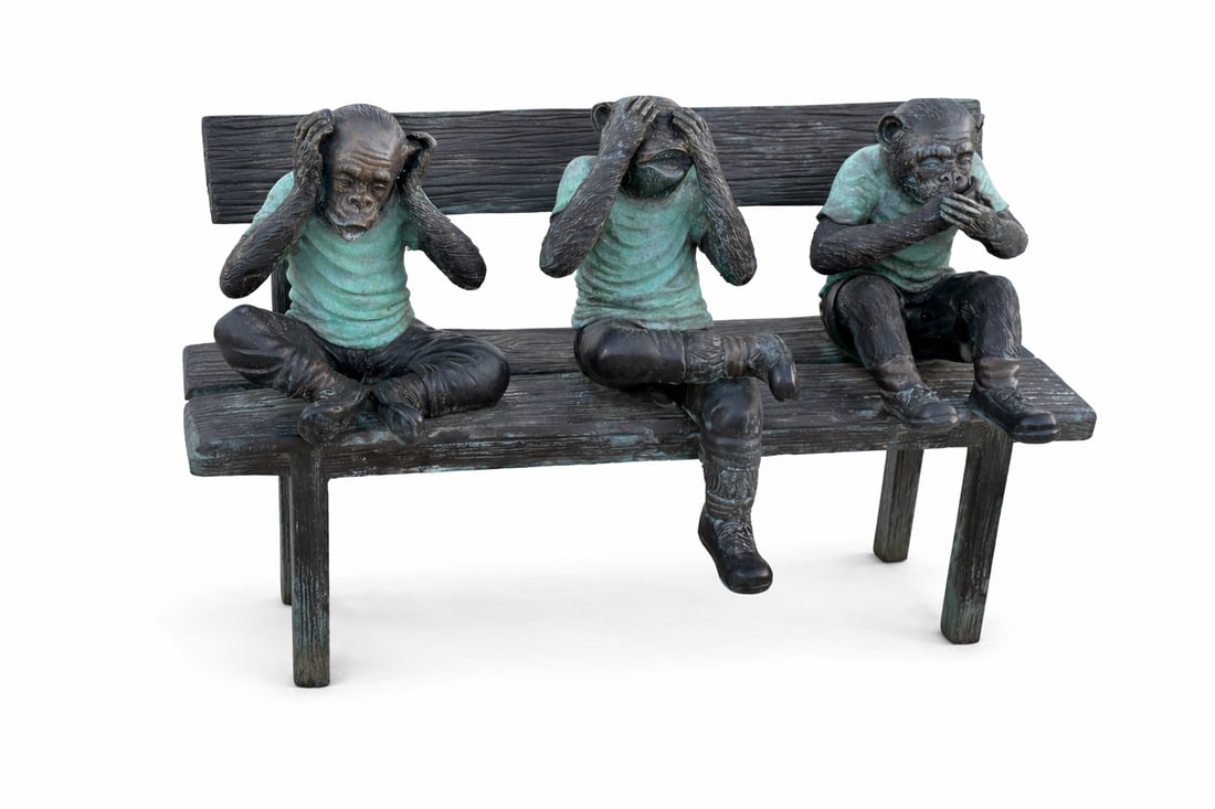 Life Size Bronze Bench Monkeys Sculpture (1 of 1)