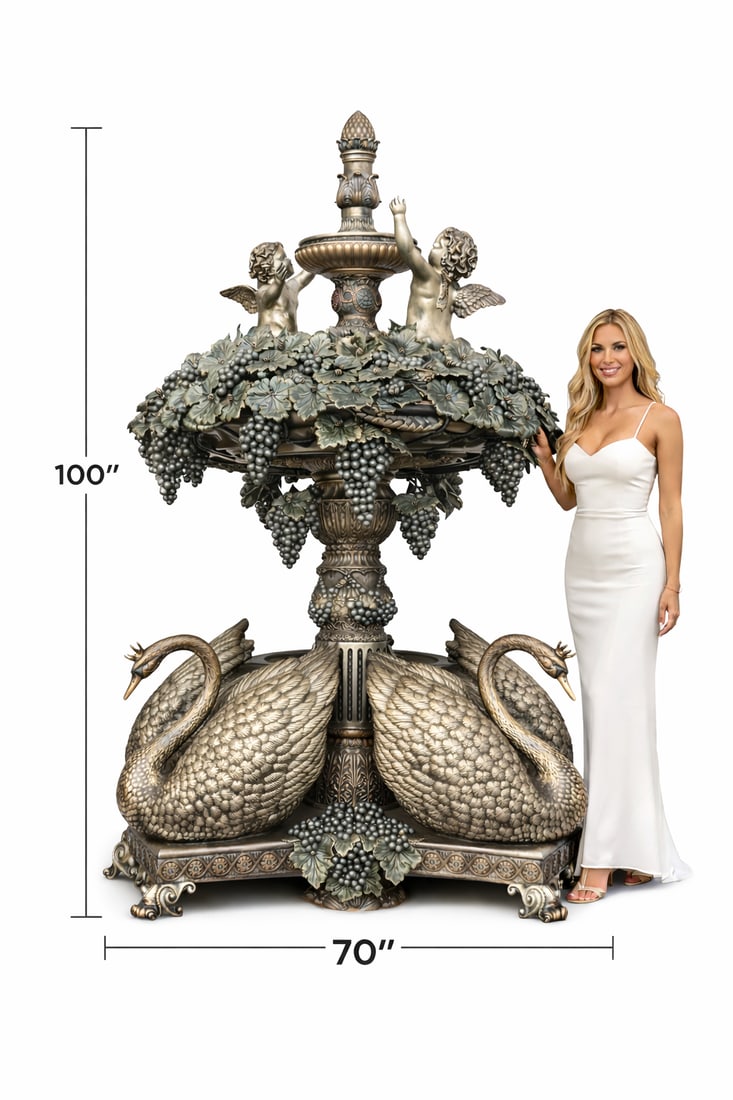 Monumental Bronze Fountain Cheurbs, Grapes and Swans Sculpture (1 of 4)