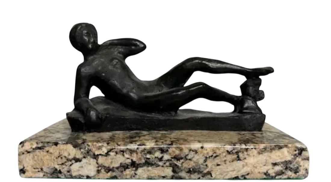 Henry Moore Abstract Figure Bronze Statue: 10 in x 6 in 5 in