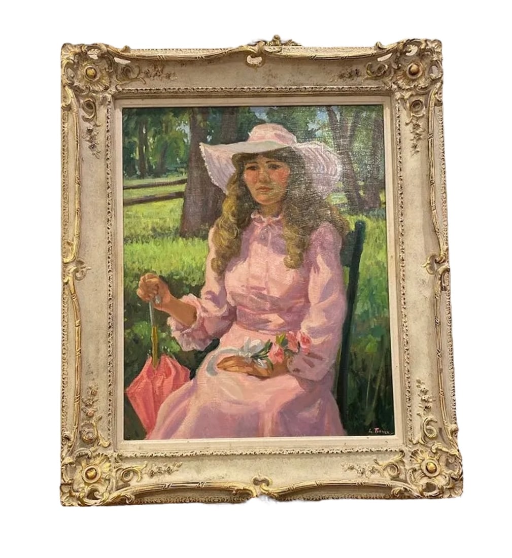 Victorian Woman Portrait- Oil on Canvas by L. Turner: SIZE: 41 X 25 IN