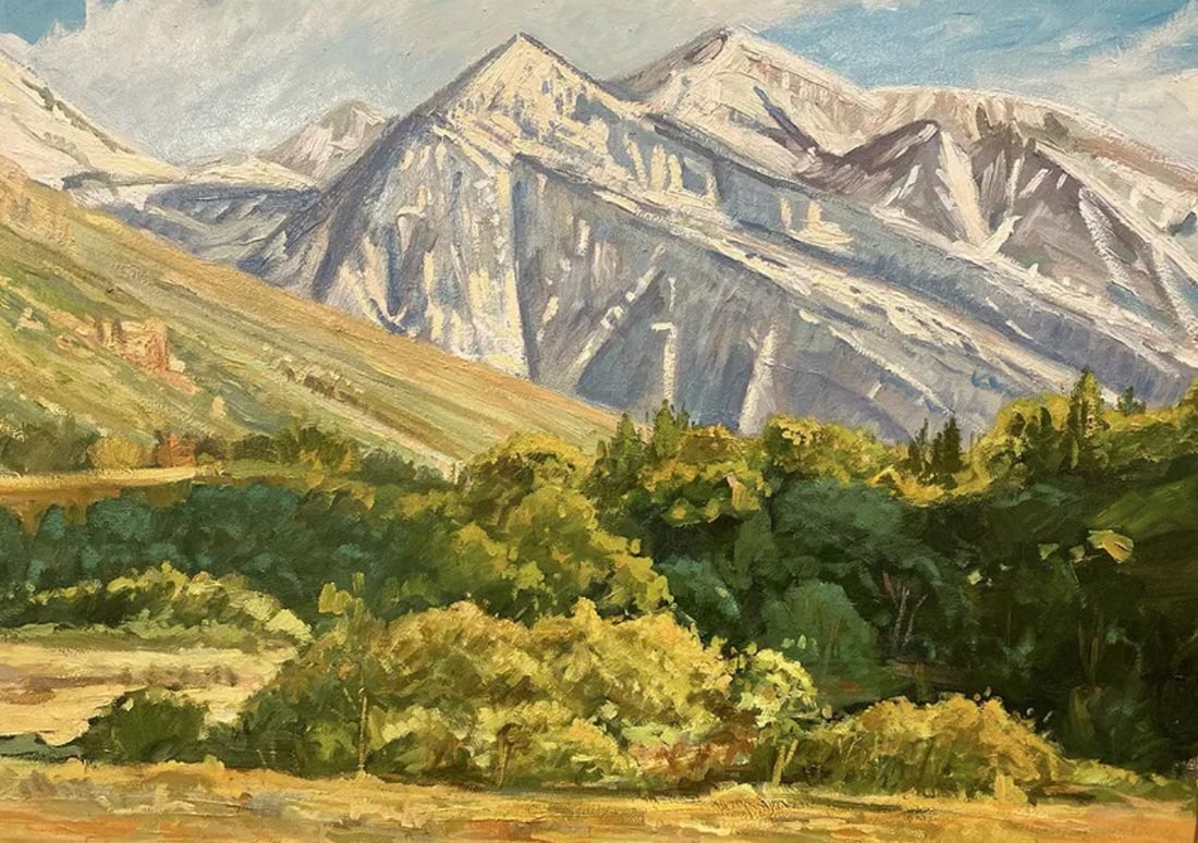 Large Landscape Oil on Panel Painting by Wezwik Signed: SIZE:54 IN X 44 IN