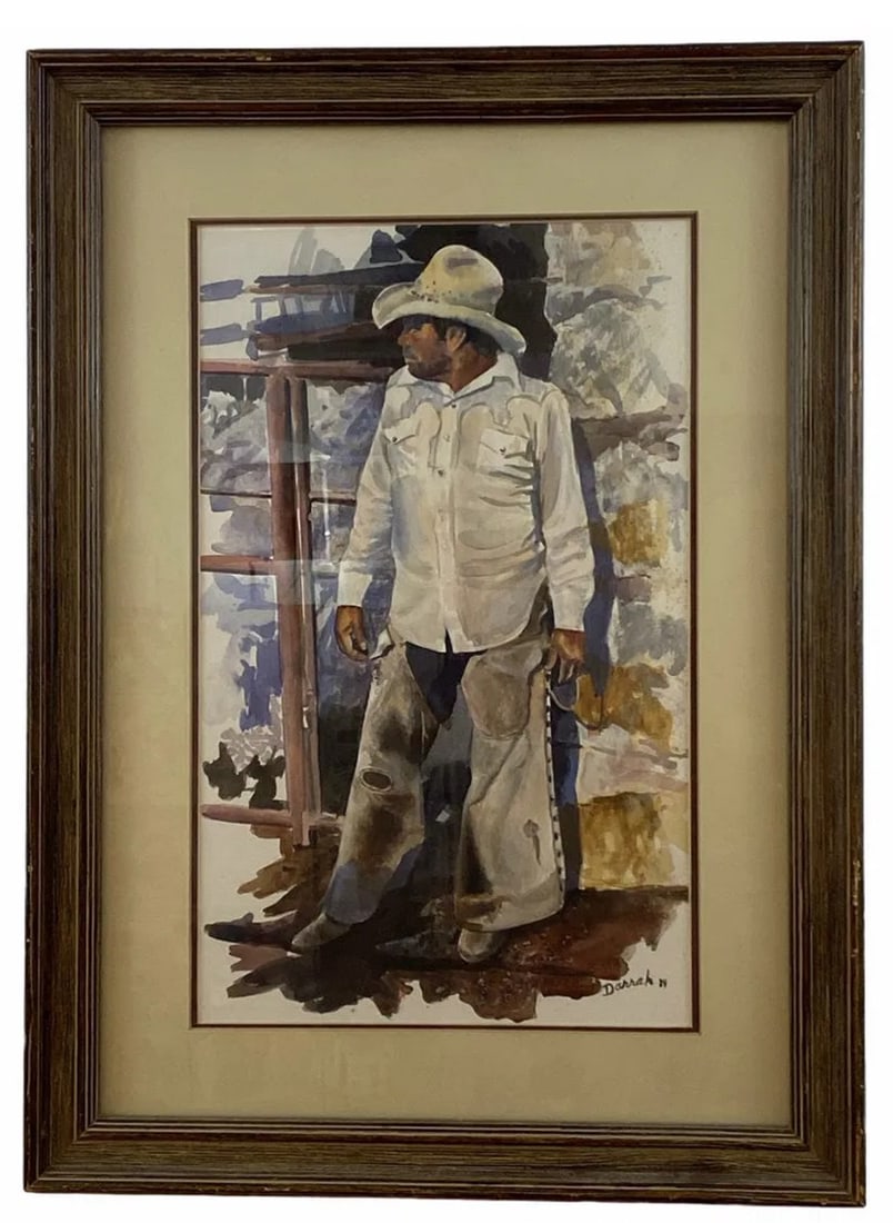Cowboy Water Color Painting by Tom Darrah: Original Art work by Darrah / Includes glass top 22 in H x 17 in L