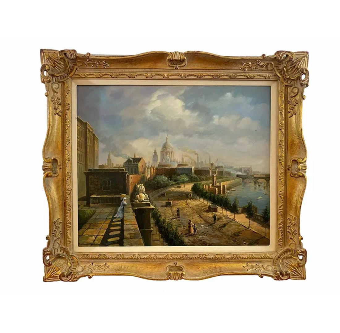 Europe Scene oil Painting by Bill Coleman: -Frame: 31 in L x 26 1/2 -
