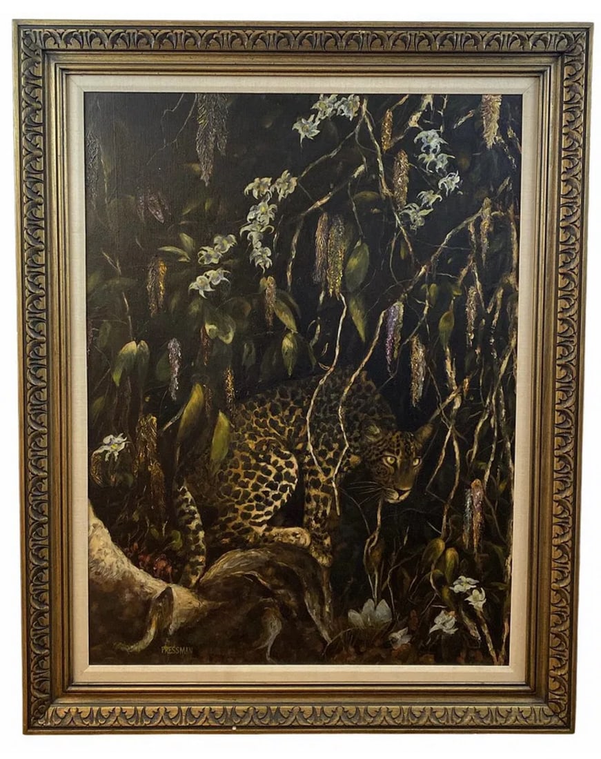 Jungle Fortress Cheetha Oil Painting by Arthur Pressman: frame: 48 in H x 38 in H -