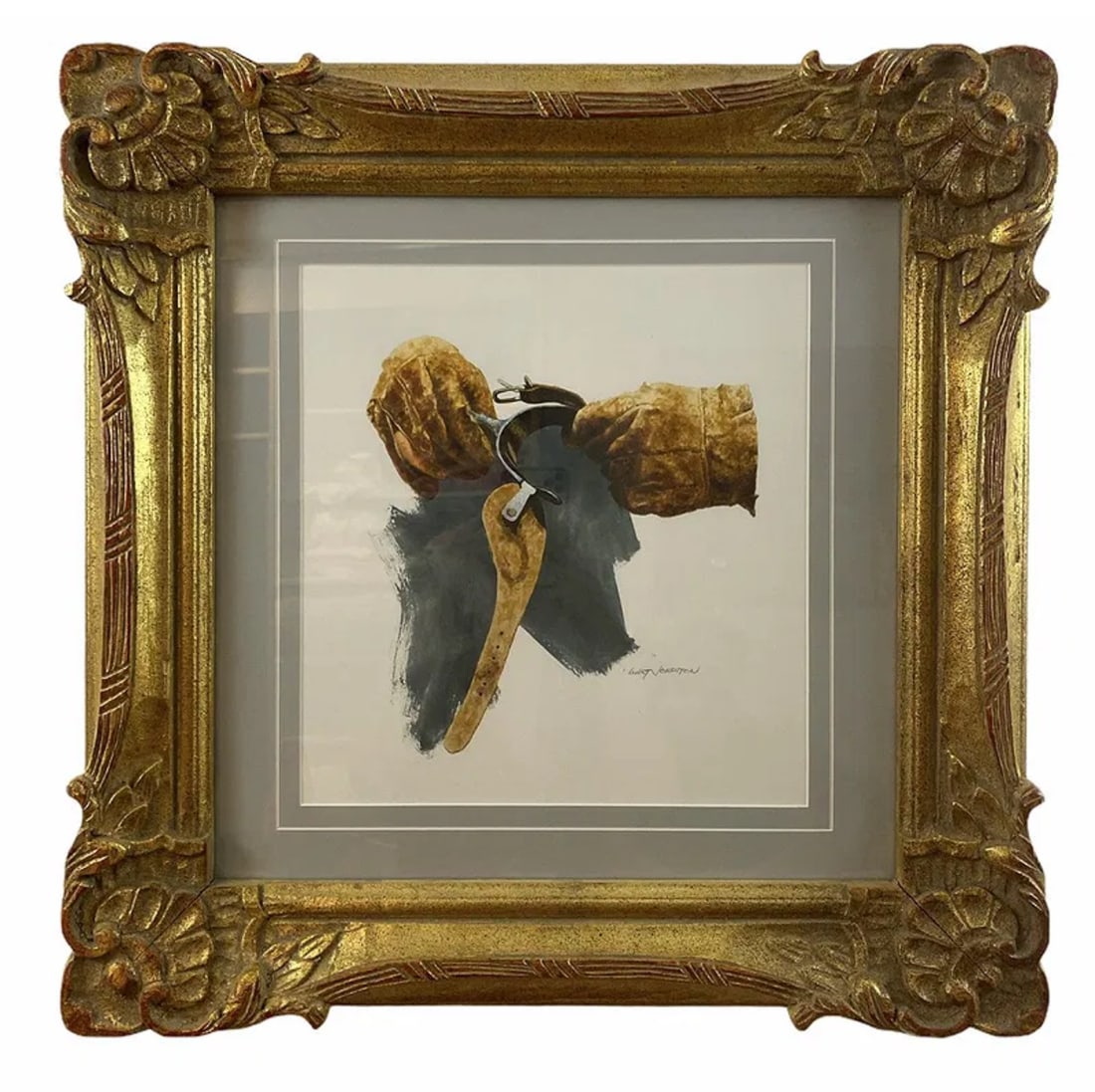 Western Oil Painting by Walt Johnston: owboy Oil painting on Canvas - Frame: 24 in H x 24 in Painting: 171/2 in H x 17 1/2