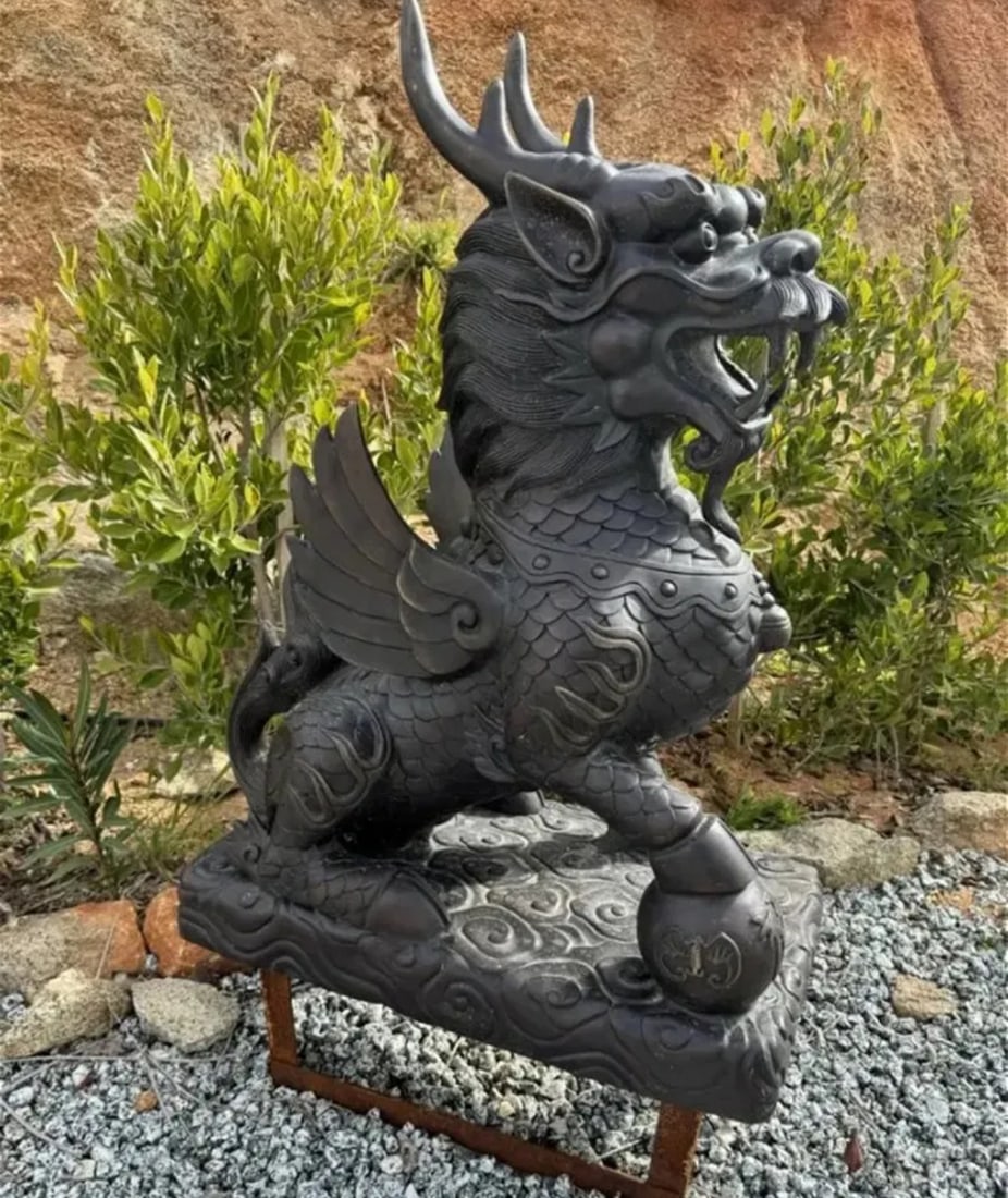 Large Bronze Dragon Foo Dog Sculpture - 2