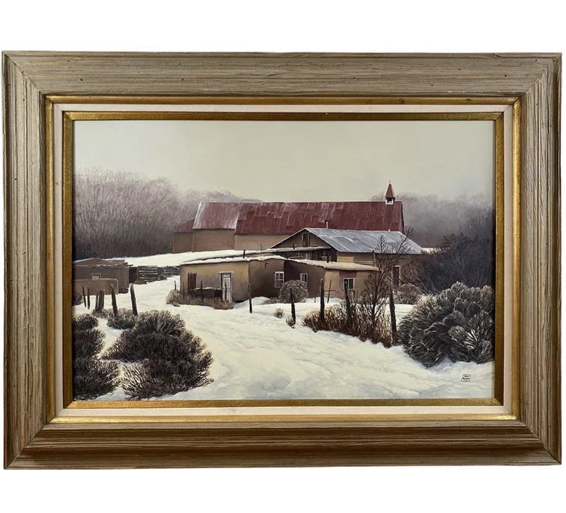 Landscape Oil on Canvas by Hector Morales: Frame: 43 in L x 32 in H - Painting: 35 1/2 x 23 1/2 in H - About HectorHector Moralesspecializes in southwestern art, and has been painting for almost fifty years. His specialities include oil and ac