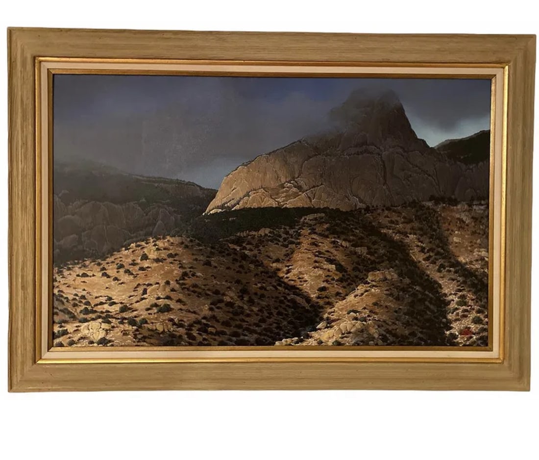 Huge Landscape Oil Painting by Hector Morales: Frame 57 in L x 40 in H - Painting: 48 in L in L x 30 in H **** Hector Moralesspecializes in southwestern art, and has been painting for almost fifty years. His specialities include oil and acrylic pa