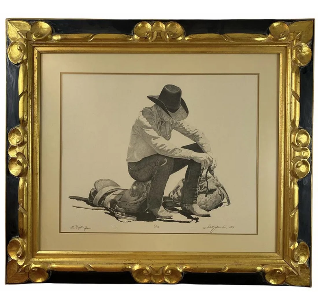 Cowboy Limited Edition Print 1983 by Walt Johnston: Frame: 31 in H x 24 in L -****limited Print - 5/150 pieces made - Signed and stamped by Walt Johnston 1932-2018Walt Johnston was a contemporary realist. He looked at everything in the most modern way,