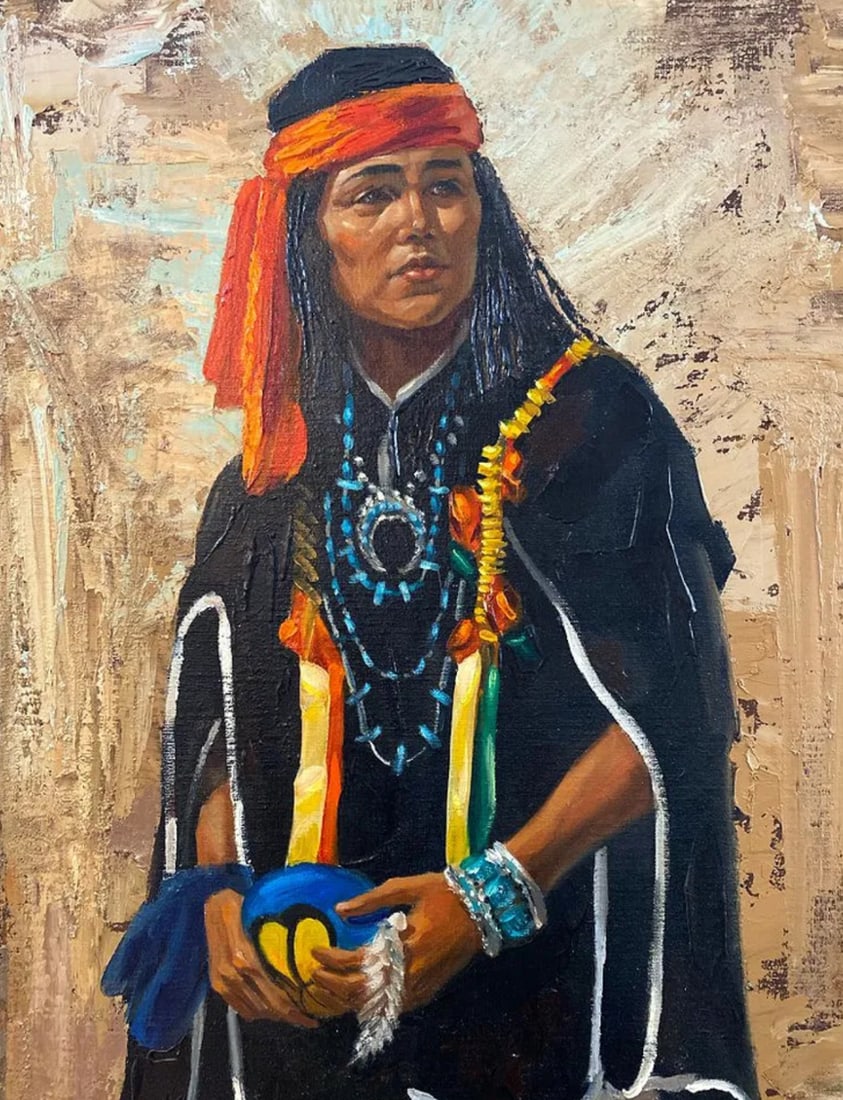 Large Native Indian Oil Painting - 2