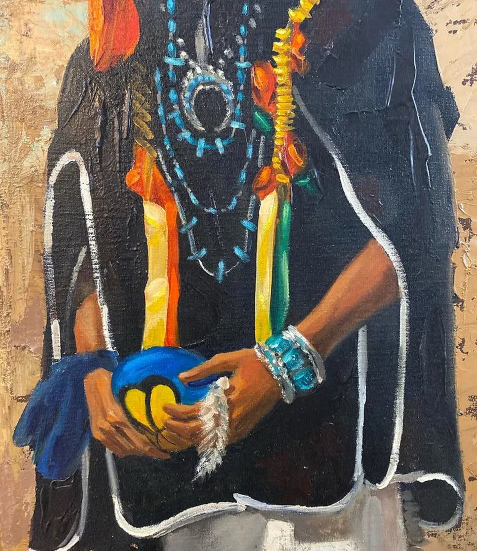 Large Native Indian Oil Painting - 3