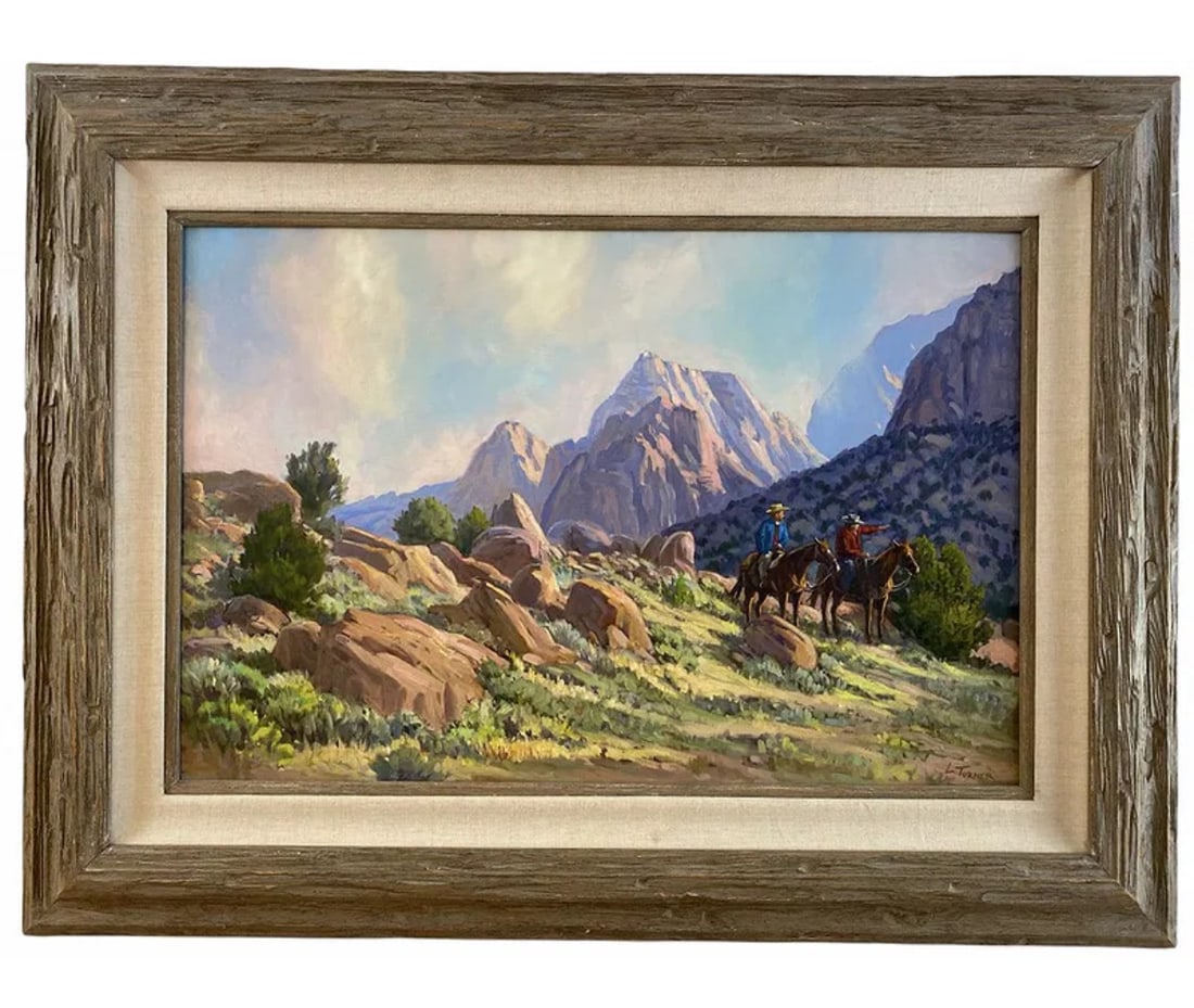 Landscape Oil on Canvas Painting by L. Turner: Frame: 41 in L x 31 in H - Painting: 30 in L x 20 in H
