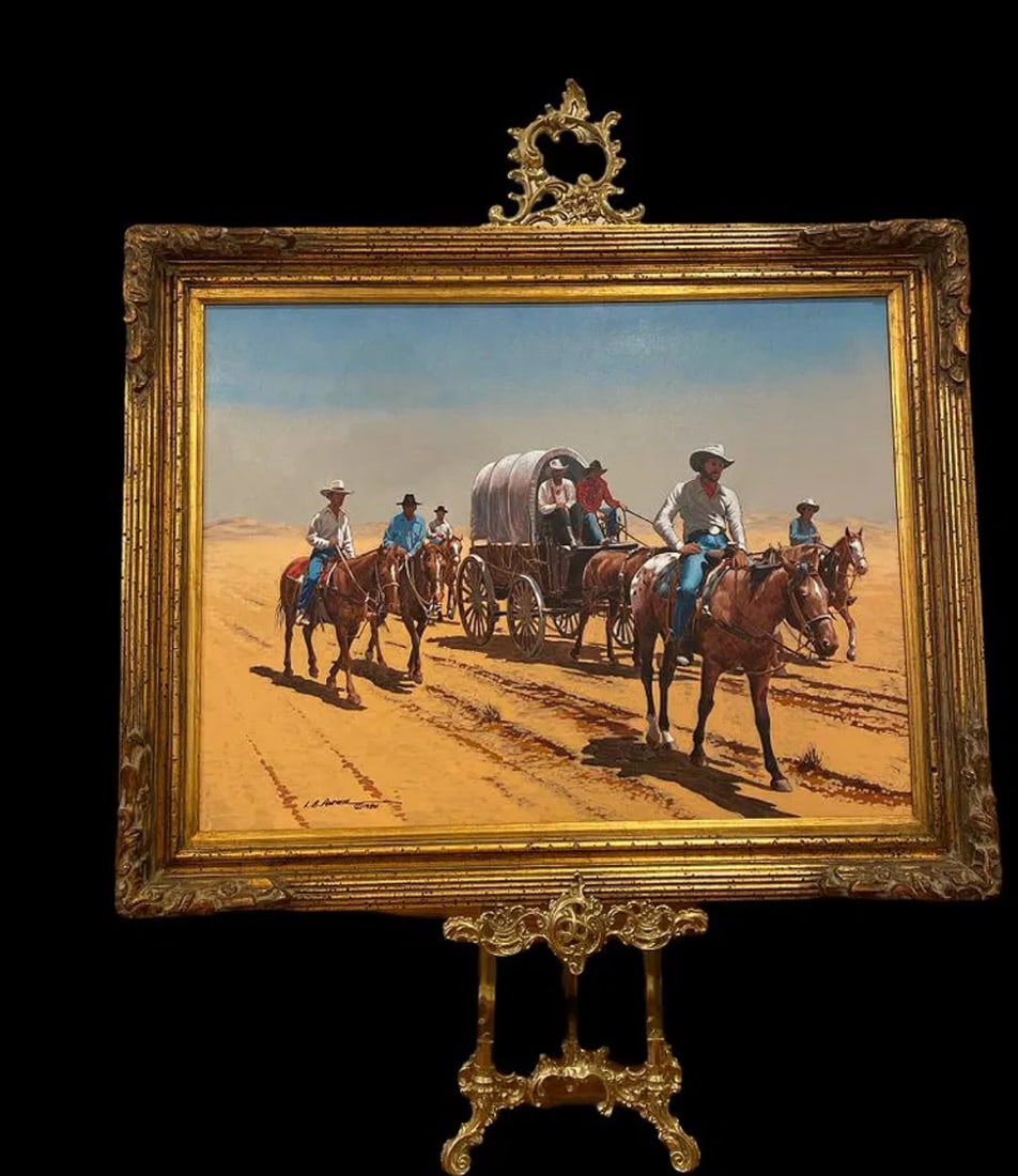 The Supply Wagon Western Oil Painting by L. B. Porter: size:47 in x 38 in