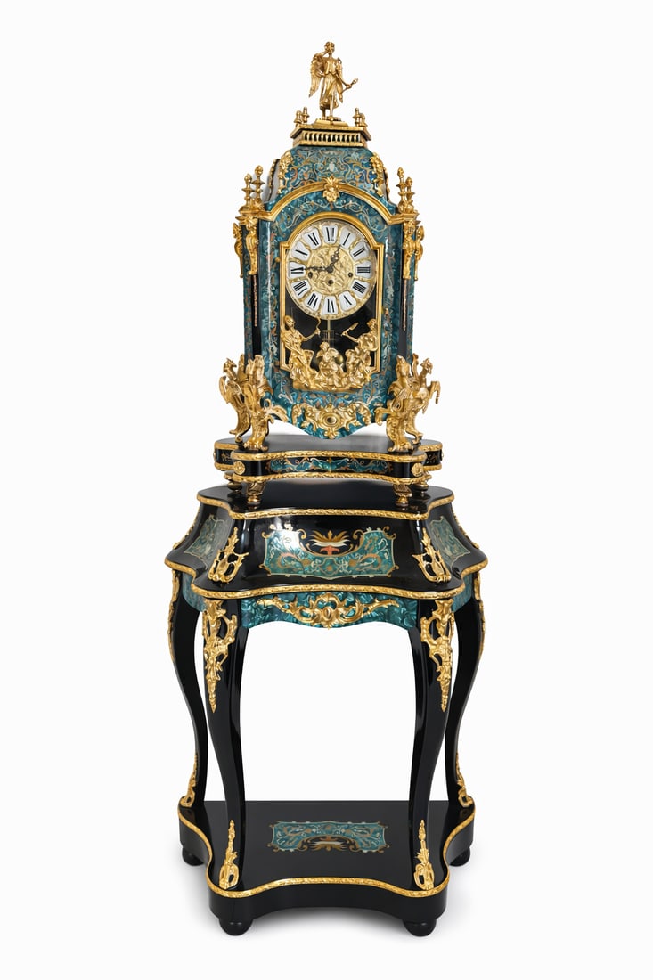 Italian Rococo-Style Gilt & Enamel Mantel Clock with Stand (1 of 3)